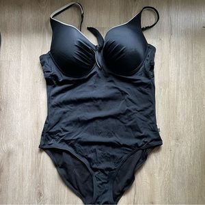 L - Aqua Rose - Black & White One Piece Bathing Suit